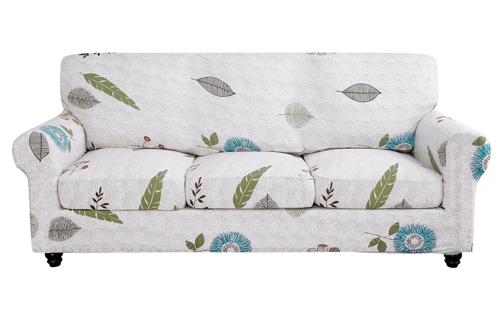 Searchi Stretch Sofa Cover Printed Couch Cover, Floral Pattern 4 Pieces Sofa Slipcover With 3 Separate Cushion Cover, Washable Furniture Protector For Living Room(Sofa, Autumn Leaves)