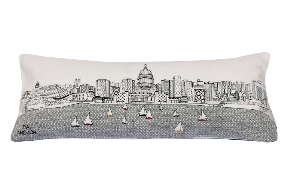 HomeRoots Cream 35' White Madison Daylight Skyline Lumbar Decorative Pillow