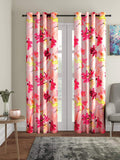 Home Sizzler 2 Pieces 3D Flower Eyelet Polyester Door Curtains  7 Feet, Pink | SemiSheer
