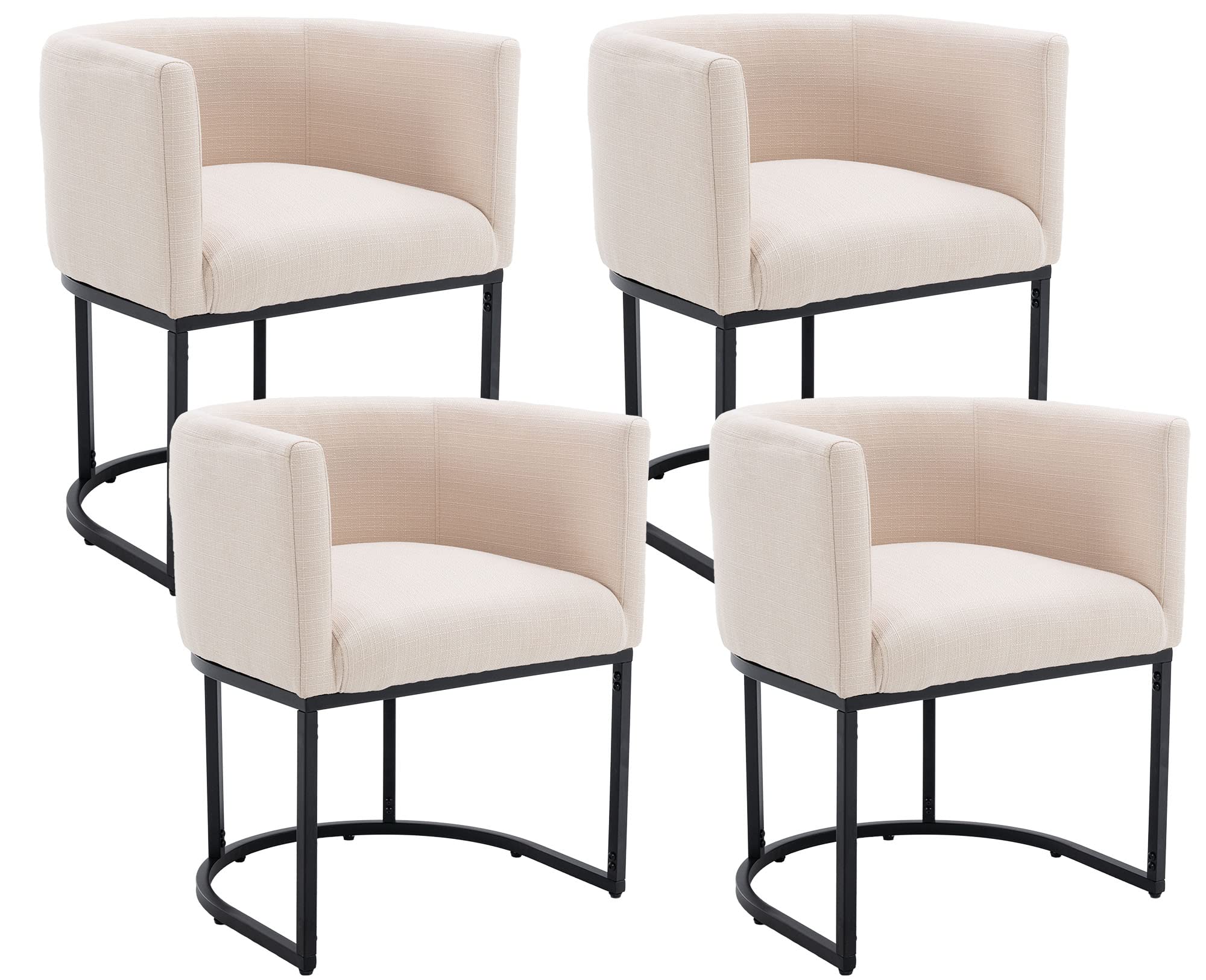 Vescasa Upholstered Dining Chairs With Barrel Back, Modern Padded Restaurant Chairs With Black Metal Frame For Dining Room, Kitc