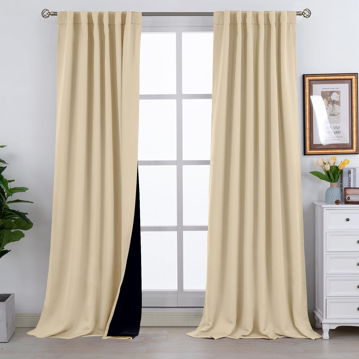 Bgment Natural Full Blackout Curtains With Thermal Insulation Liner Curtains 108 Inches Long, Rod Pocket And Back Tab Double Lay