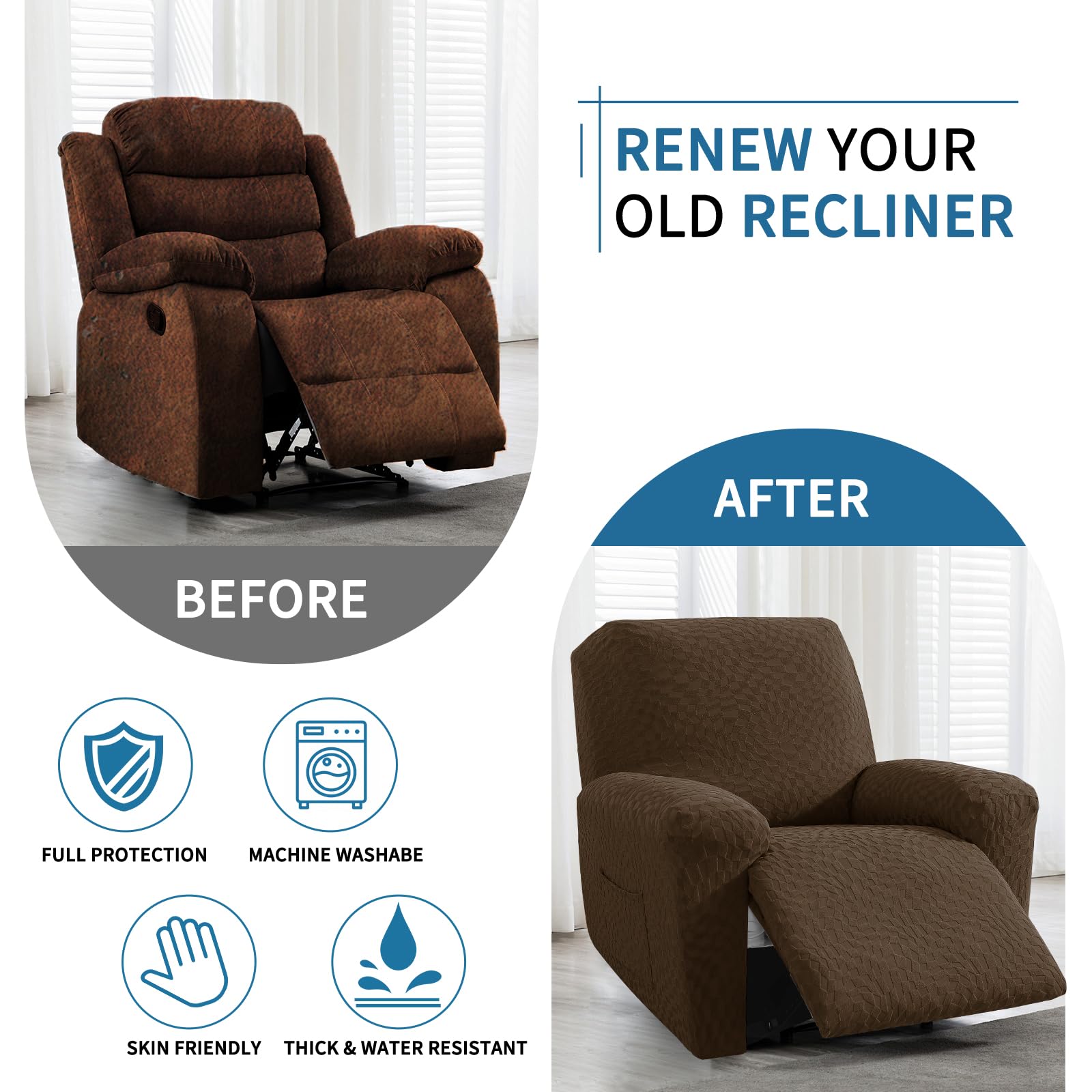 2024 Recliner Chair Covers (24''-37'') Newest 3-Piece Lazy Boy Recliner Cover, Stretch Slipcovers With Elastic & Ties That Stay