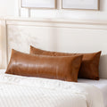Fancy Homi 2 Packs Brown Boho Long Lumbar Faux Leather Body Decorative Throw Pillow Cover 14X36 Inch For Bedroom Couch Bed Bench
