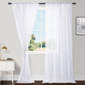 Hiasan White Sheer Curtains With Tiebacks, Light Filtering Voile Textured Drapes Extra Long Rod Pocket Window Curtains For Bedro