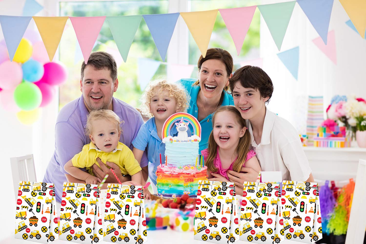 Construction Party Favors Candy Bags With Stickers - Construction Goodie Gift Treat Bags - Construction Themed Birthday Party Su