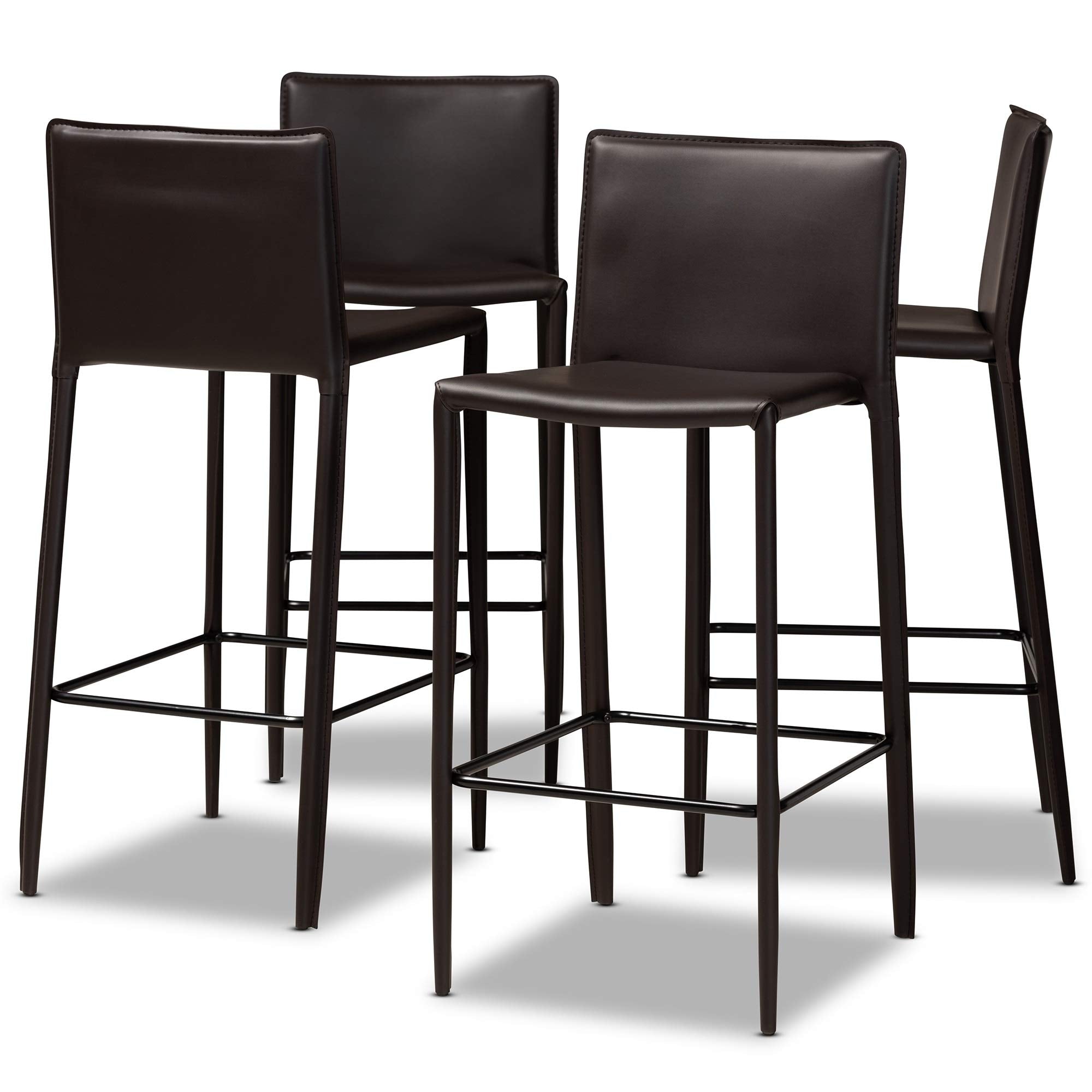 Baxton Studio Contemporary Brown Faux Leather Upholstered 4-Piece Bar Stool