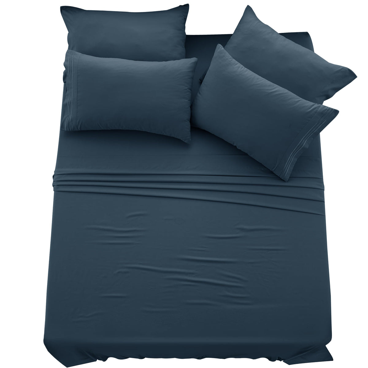 Ldc Queen Sheet Set - 6 Pc Brushed Microfiber Bed Sheets 16 Inches Deep Pockets - Embroidered & Plain Pillowcases - Hotel Luxury