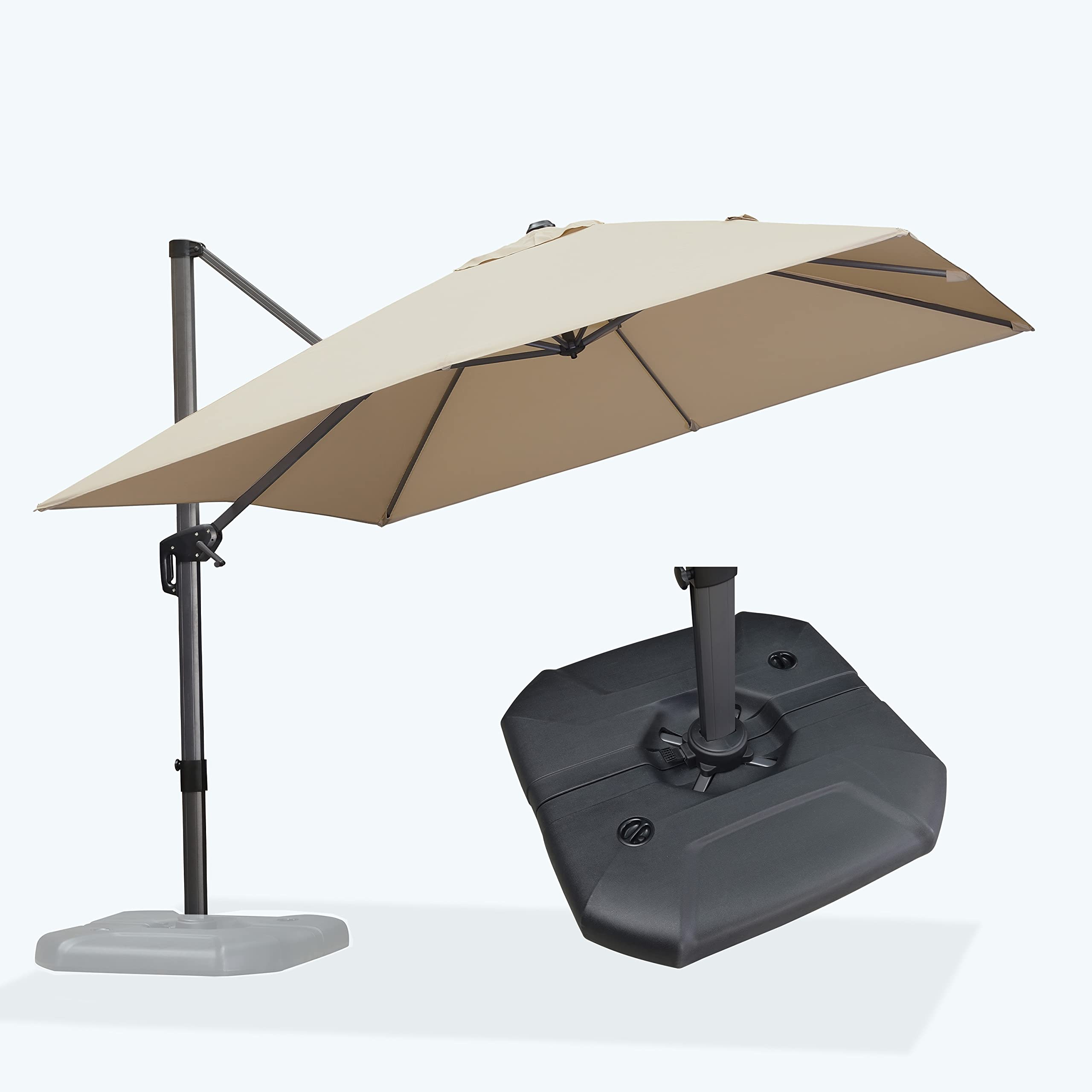 Purple Leaf 10 Feet Patio Umbrella With Base Outdoor Cantilever Square Umbrella Aluminum Offset Umbrella With 360-Degree Rotatio