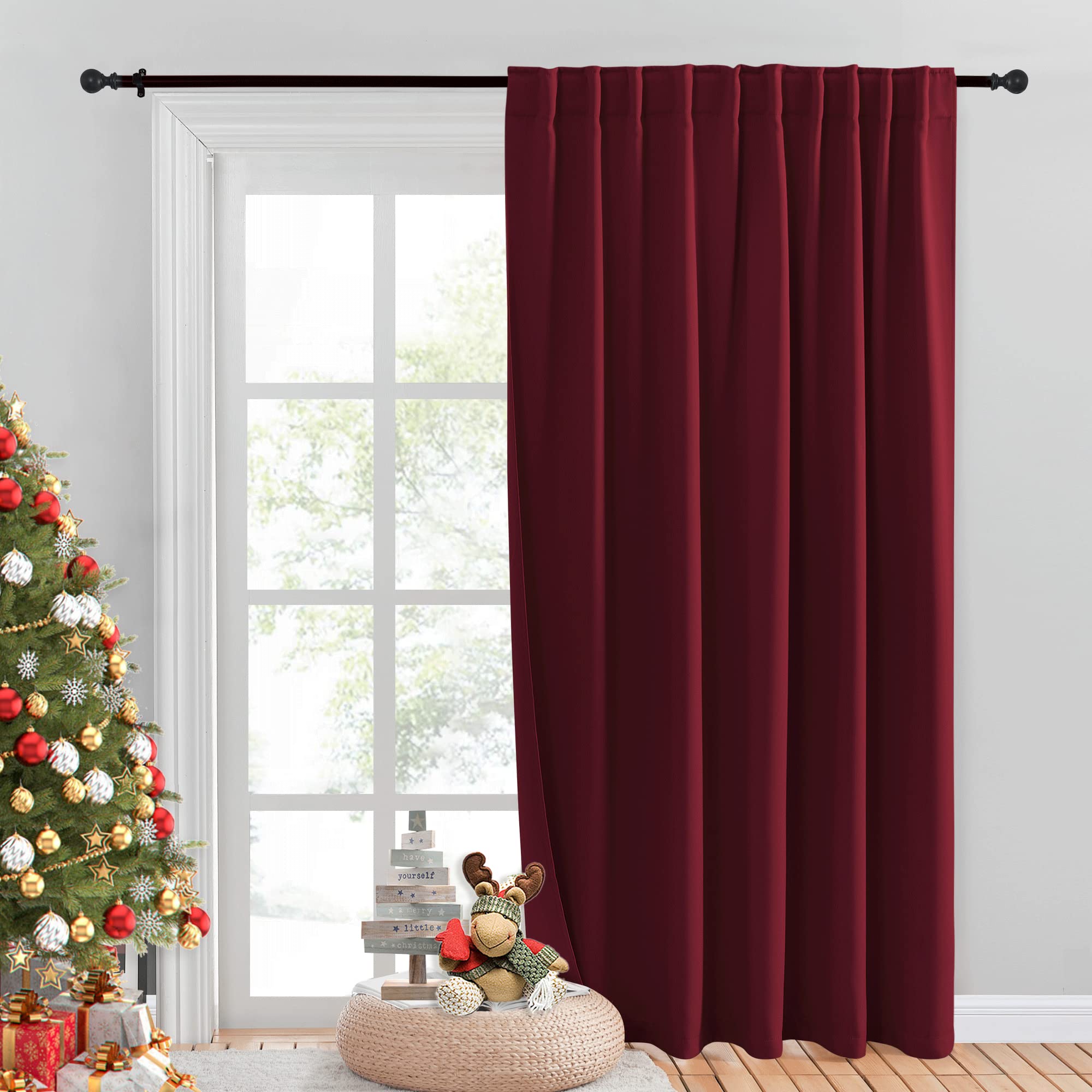 Nicetown Christmas Glass Door Curtains For Window, Wide Thermal Curtain Panels, Sliding Door Drapes, Extra Wide Curtains For Foy