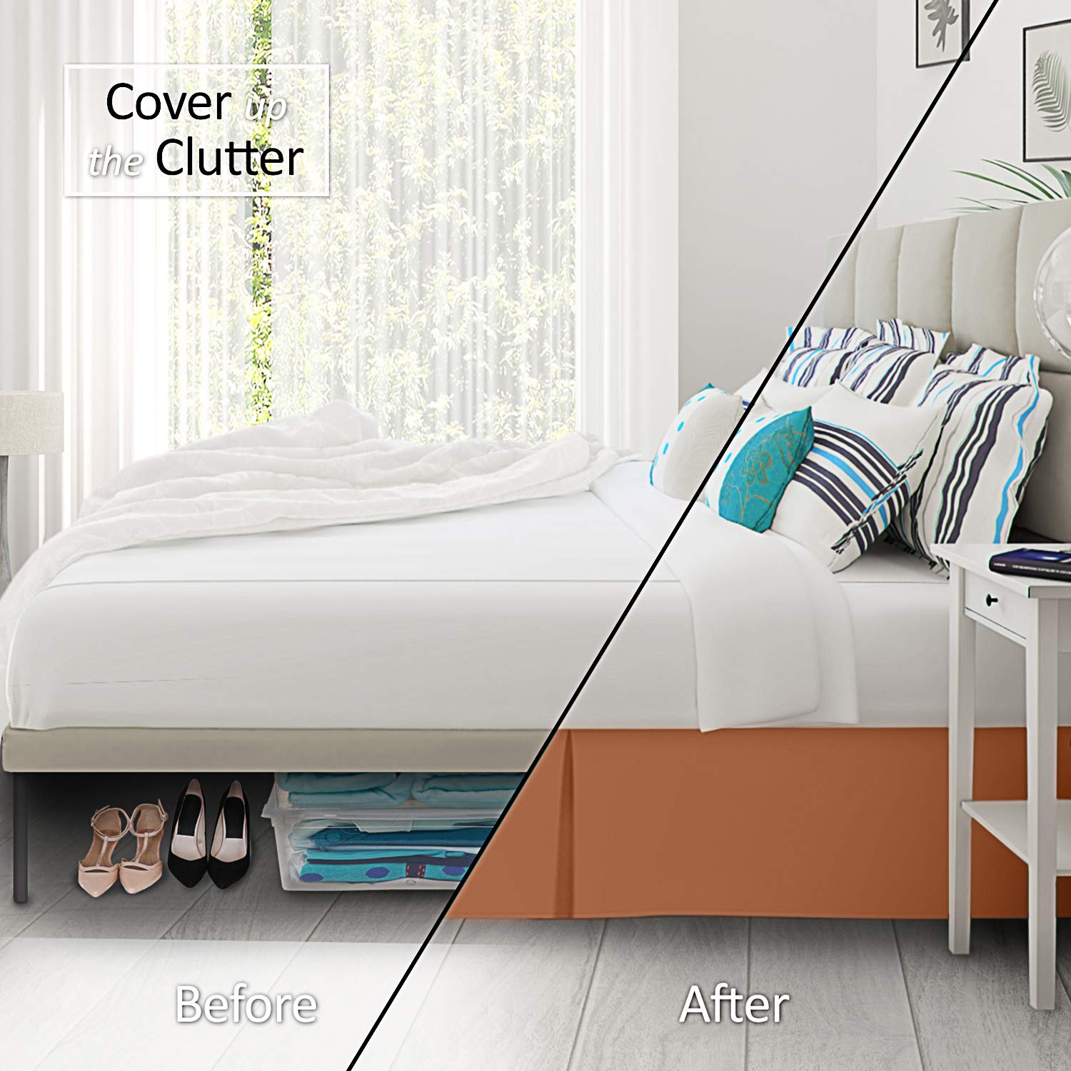 Nestl Rust Full Xl Bed Skirt - Full Xl Size Bed Skirt 14 Inch Drop - Brushed Microfiber Bed Skirts - Hotel Quality Pleated Bed Skirt - Shrinkage & Fade Resistant