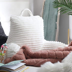 Nestl Cut Plush Striped Reading Pillow For Kids & Teens, Small Back Pillow, Back Support Pillow, Shredded Memory Foam Bed Rest Pillow With Arms, White