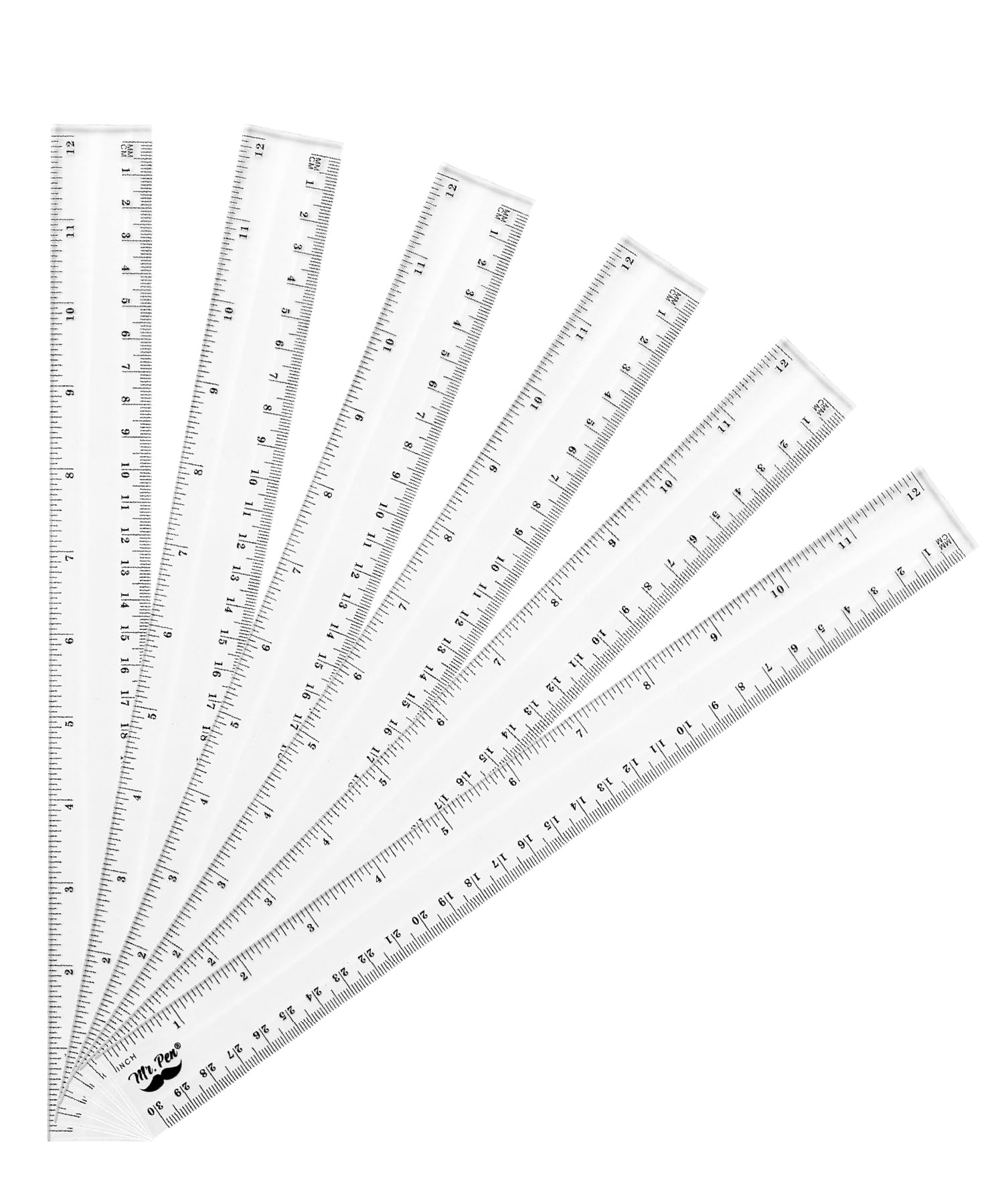Mr. Pen- Plastic Ruler, 12 Inch, 6 Pack, Metric & Imperial, Clear Ruler Set, Ruler 12 Inch, Clear Ruler 12 Inch Ruler, Rulers 12