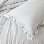 Chezmoi Collection Nora 3-Piece Ruffled Edge Trim Soft Washed Microfiber Comforter Set (Full, Light Gray)
