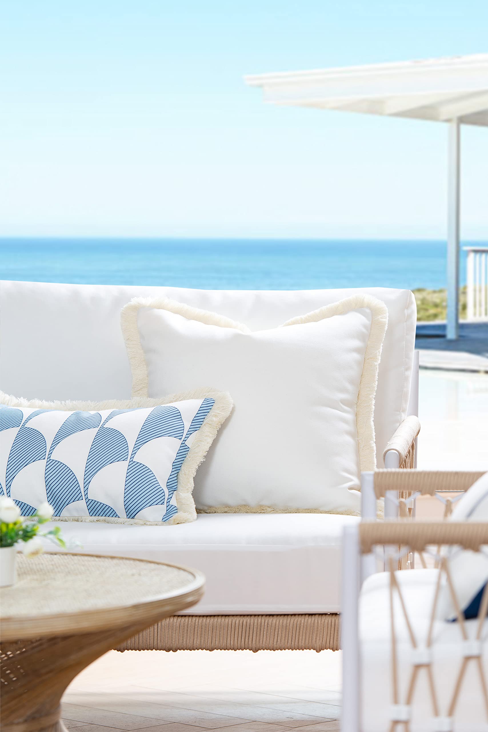 Hofdeco Premium Coastal Hampton Style Patio Indoor Outdoor Lumbar Pillow Cover Only, 12'X20' Water Resistant For Backyard, Cou