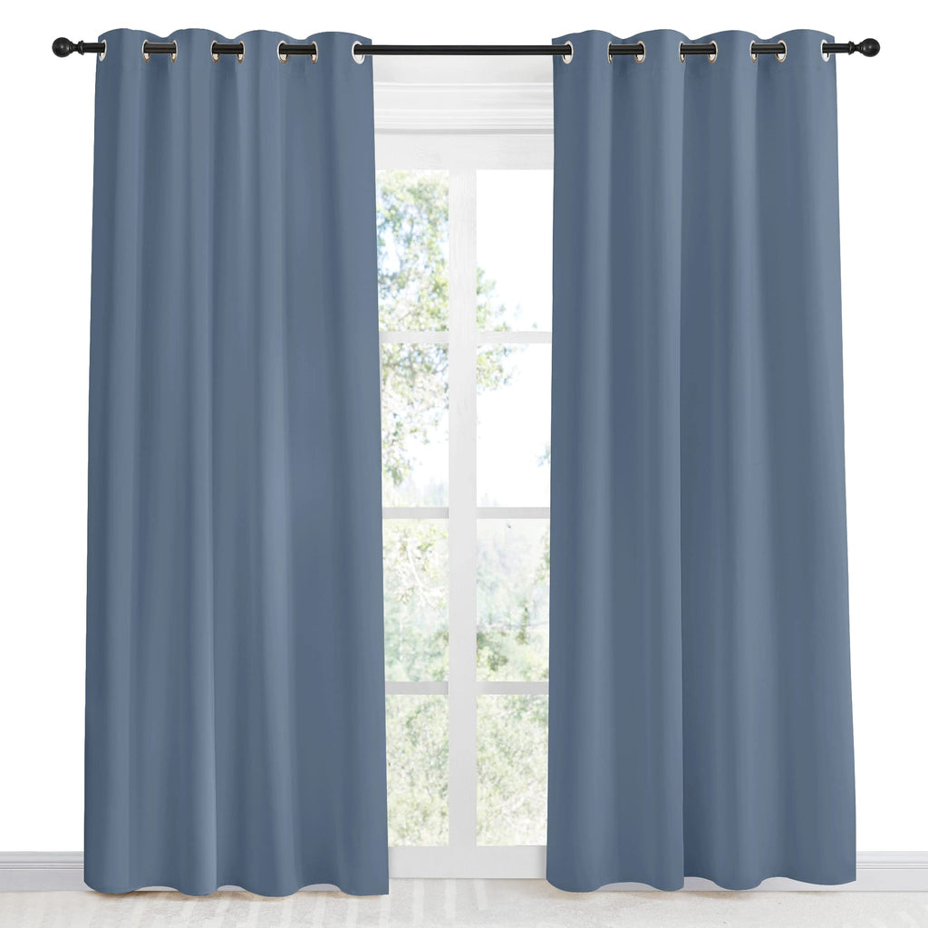 Nicetown Blackout Curtain Panel, Ring Top, W55 X L86, 1 Pc, Stone Blue Color, Light Blocking Room Darkening Window Drape For Nursery/Bedroom