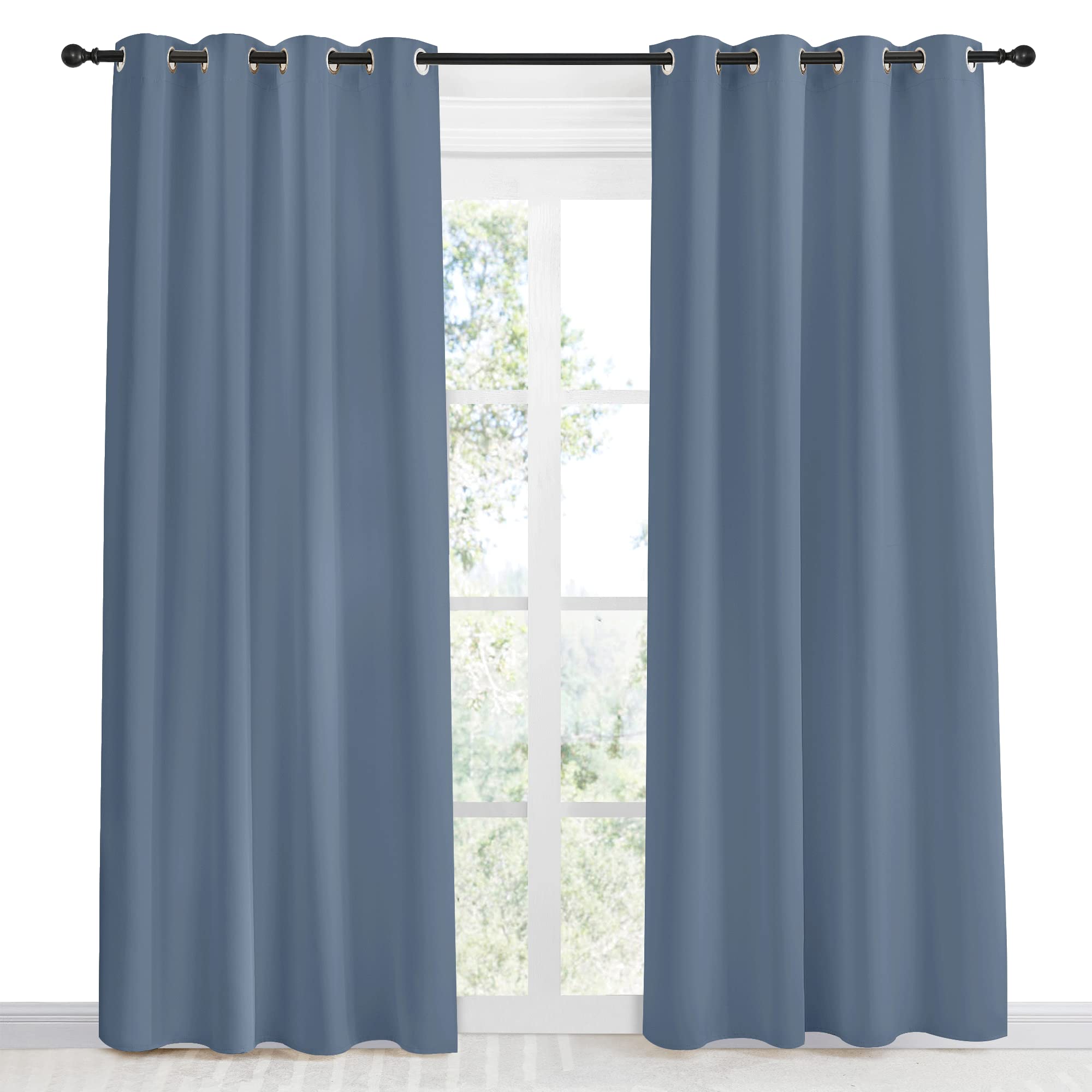 Nicetown Blackout Curtain Panel, Ring Top, W55 X L86, 1 Pc, Stone Blue Color, Light Blocking Room Darkening Window Drape For Nursery/Bedroom