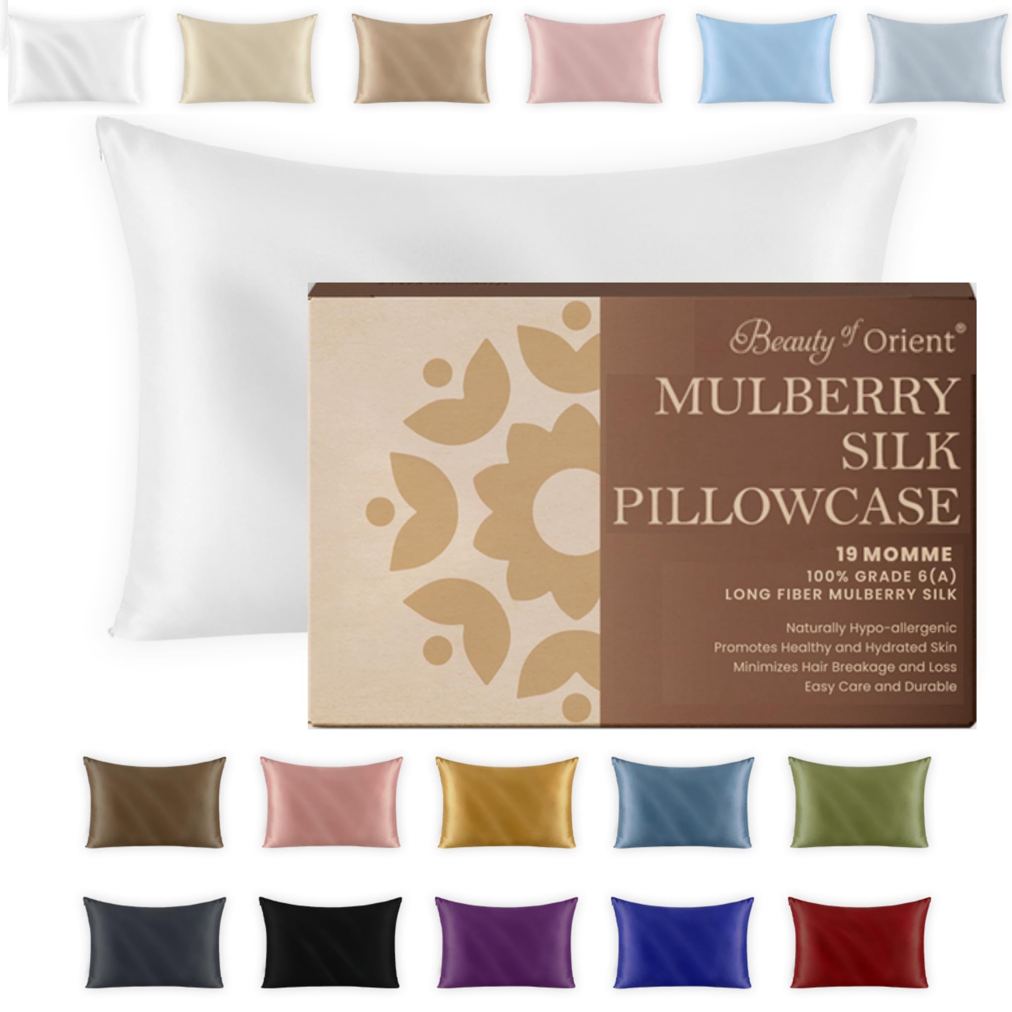 Beauty Of Orient Premium Mulberry Silk Pillowcase For Sleeping Women And Men | Handcrafted Hypoallergenic & Anti-Acne White Silk