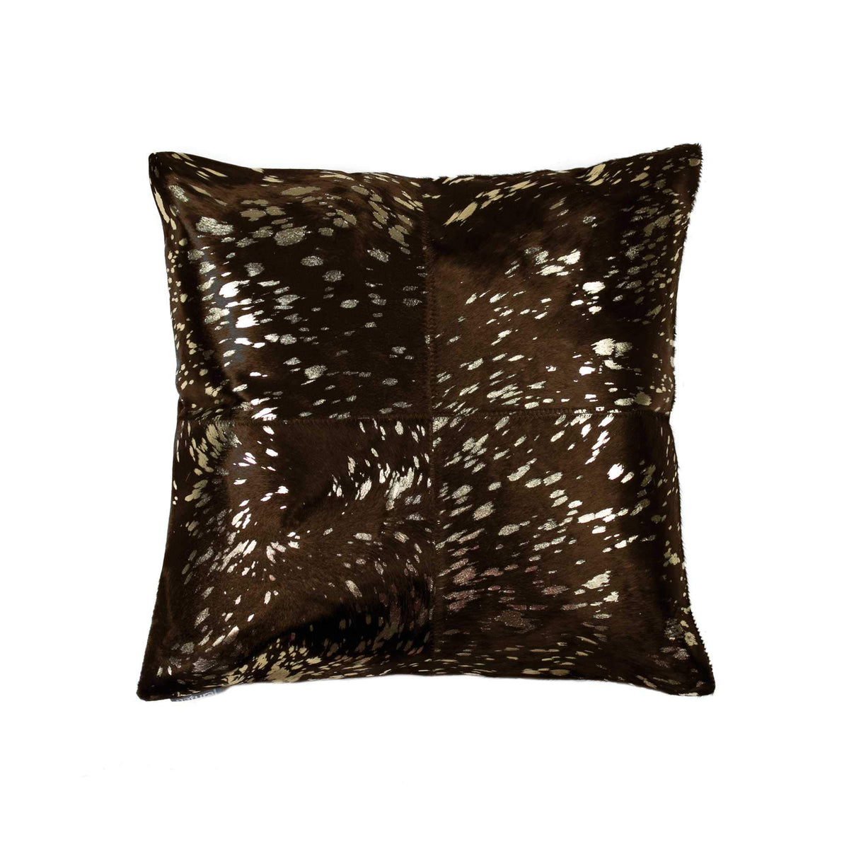 HomeRoots Gold & Chocolate Cowhide, Microsuede, Polyfill 18' X 18' X 5' Gold and Chocolate Quattro Pillow