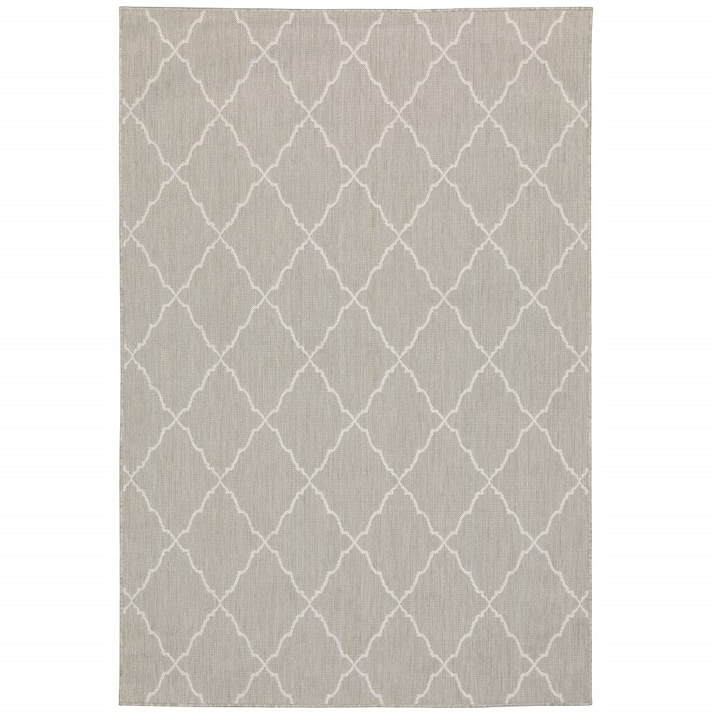 HomeRoots Grey Polypropylene 3’x5’ Gray and Ivory Trellis Indoor Outdoor Area Rug