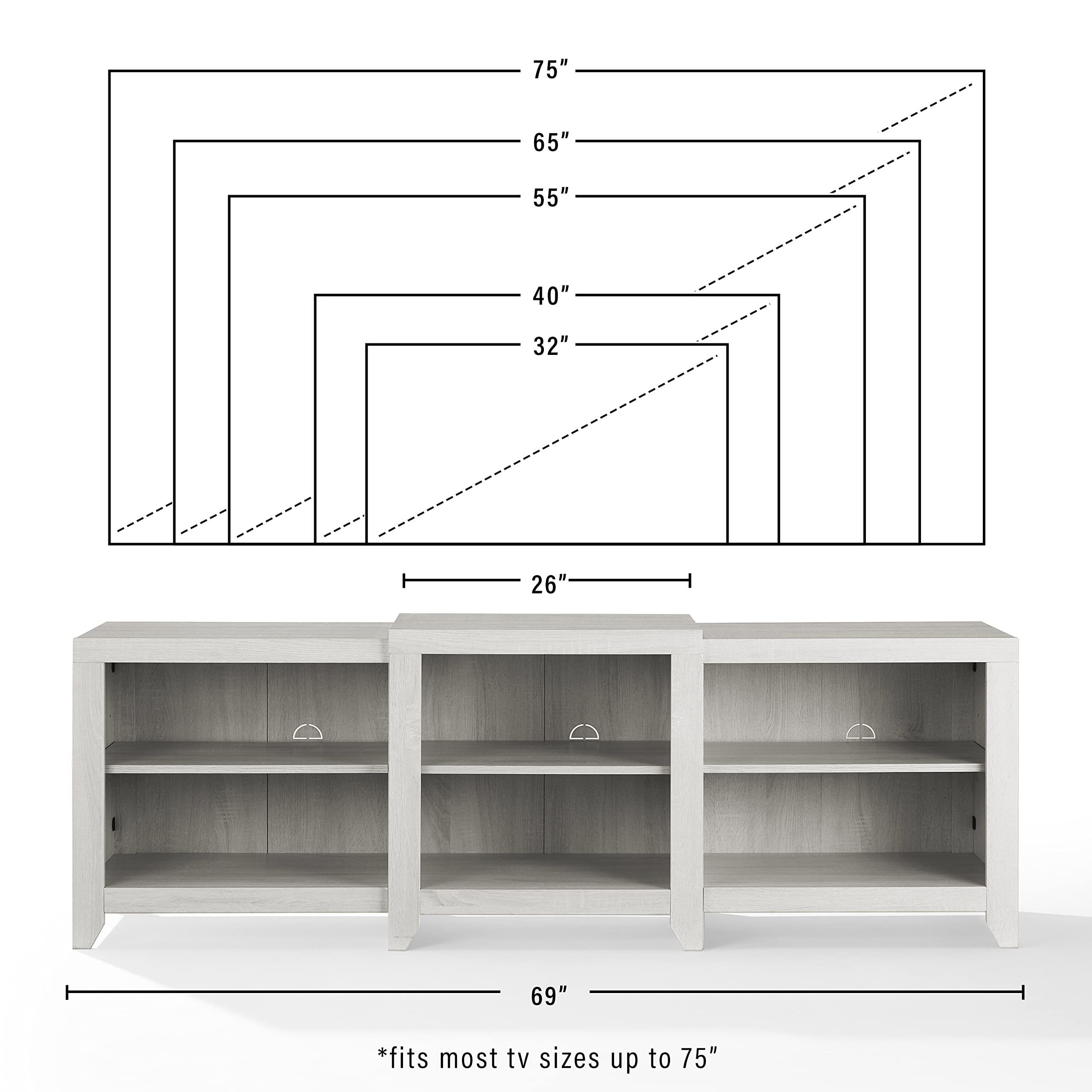 Crosley Furniture Ronin Low Profile Tv Stand For 75+ Inch Tvs, Entertainment Center With Storage Shelves, Whitewash