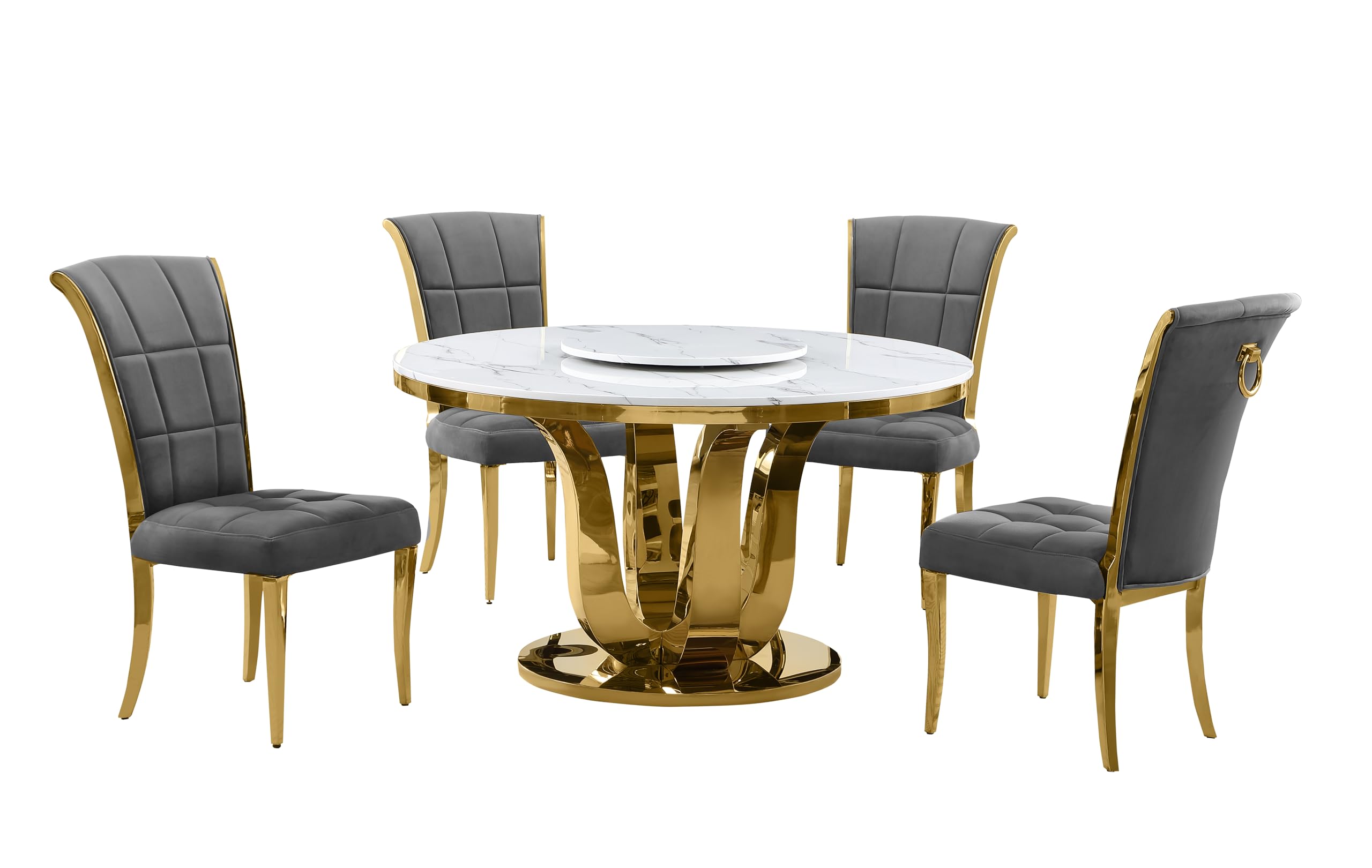 Best Quality Furniture D325-4Sc324 Dining Set, 5 Piece, Dark Gray/Gold