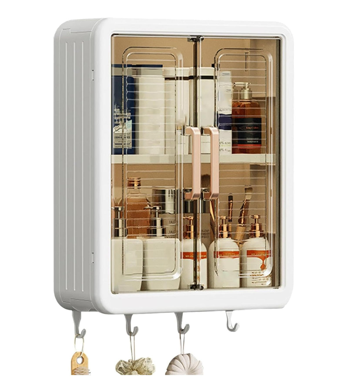Andgogo Wall Mounted Bathroom Shelf Kitchen Cabinet Cosmetics Makeup Storage Organizer with Magnetic Door and Hooks for Towel Ki