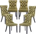 Lktart Dining Chairs Set Of 6 Velvet Upholstered Tufted Back With Nailhead Trim And Back Ring Pull Solid Wood Legs For Kitchen B