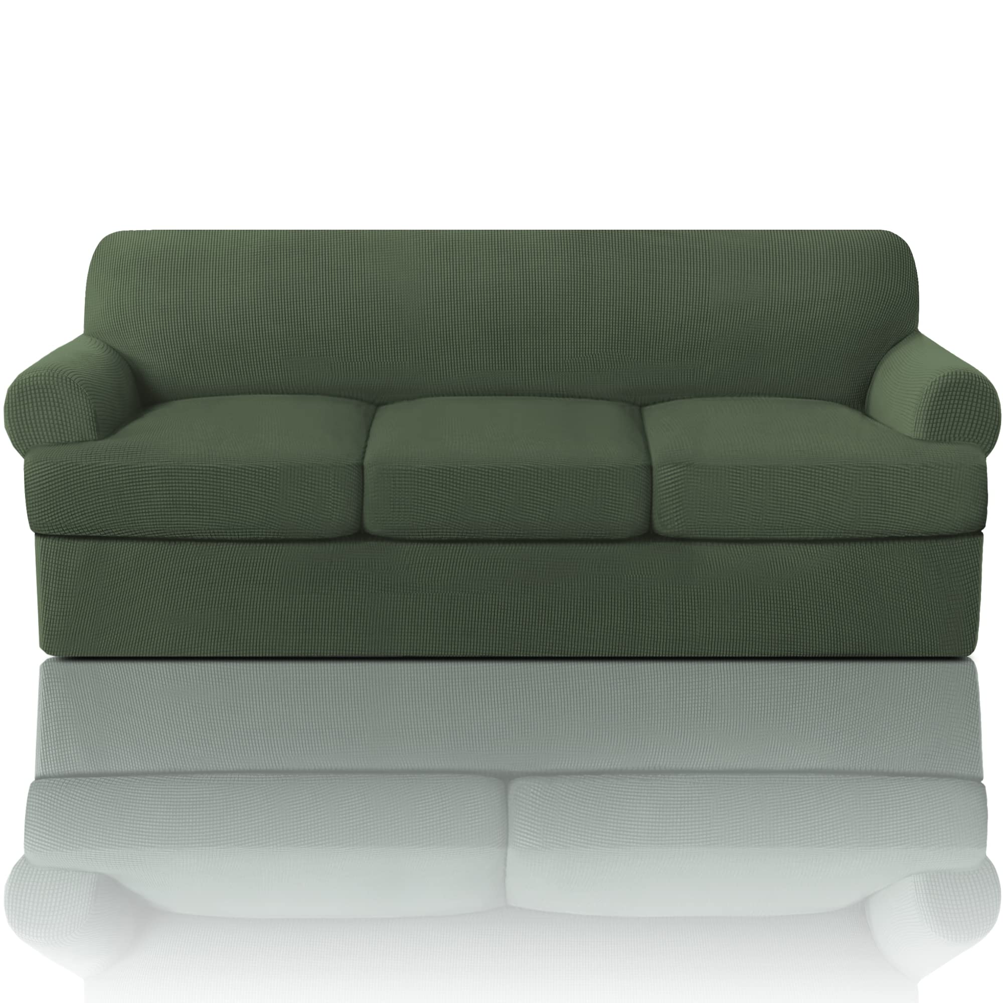 Princedeco T Cushion Sofa Slipcover 4 Pieces Sofa Covers For T Cushion Sofa Soft Couch Cover Sofa Slip Covers Furniture Covers With 3 Individual T Cushion Shape Seat Covers, Bronze Green