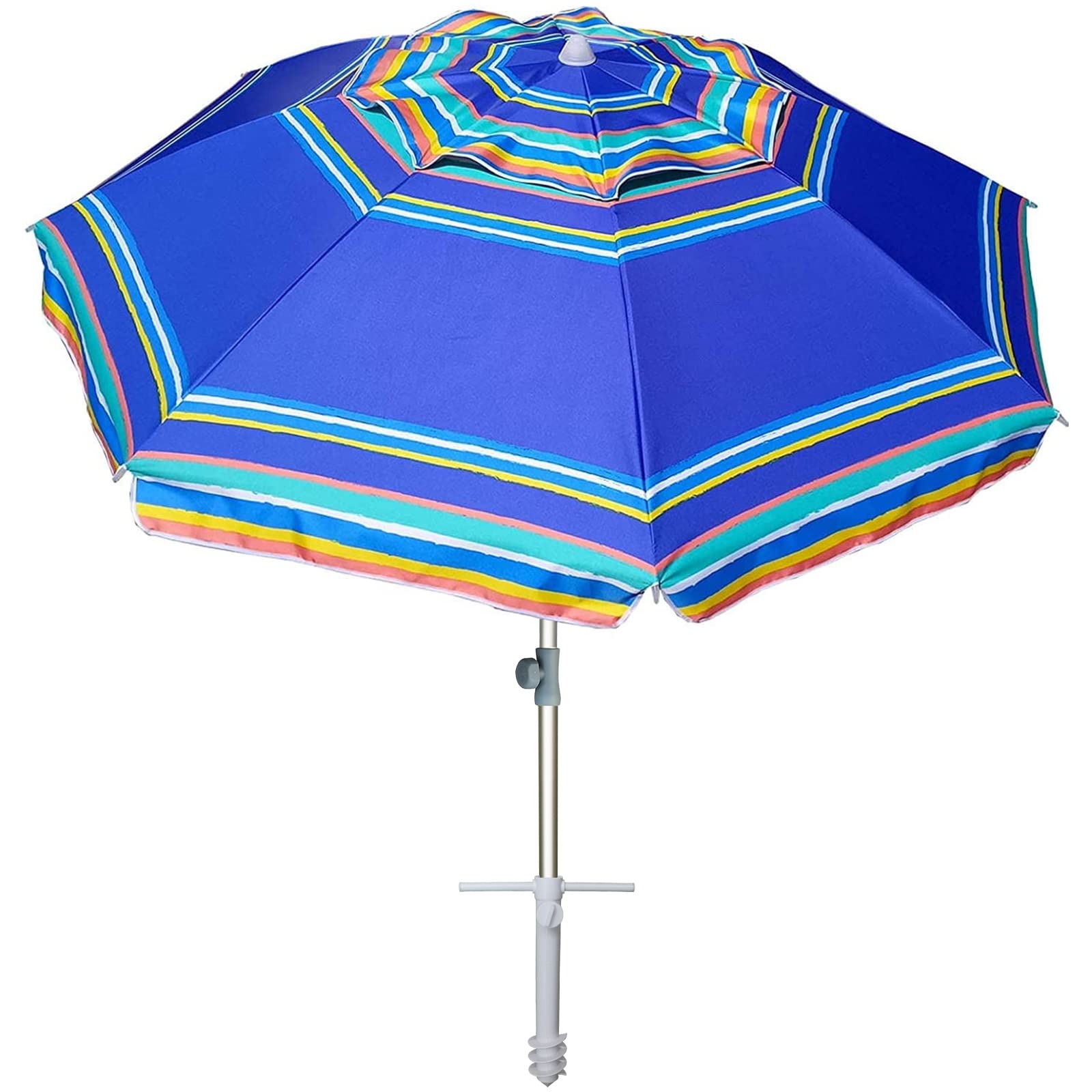 Ammsun 7Ft Heavy Duty High Wind Beach Umbrella Parasols With Sand Anchor & Tilt Sun Shelter, Uv 50+ Protection Outdoor Sunshade