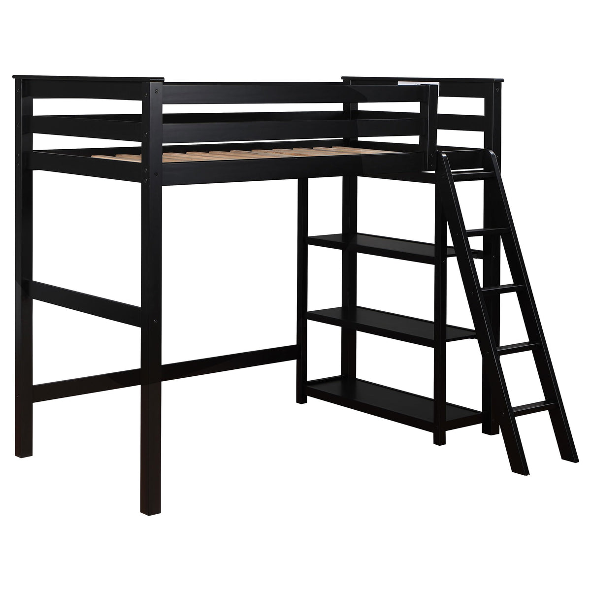 Coaster Home Furnishings Anica Transitional Wood Twin Size Loft Bed Frame With Ladder And Guardrails Fully Slatted Mattress Ready Foundation Black 460084