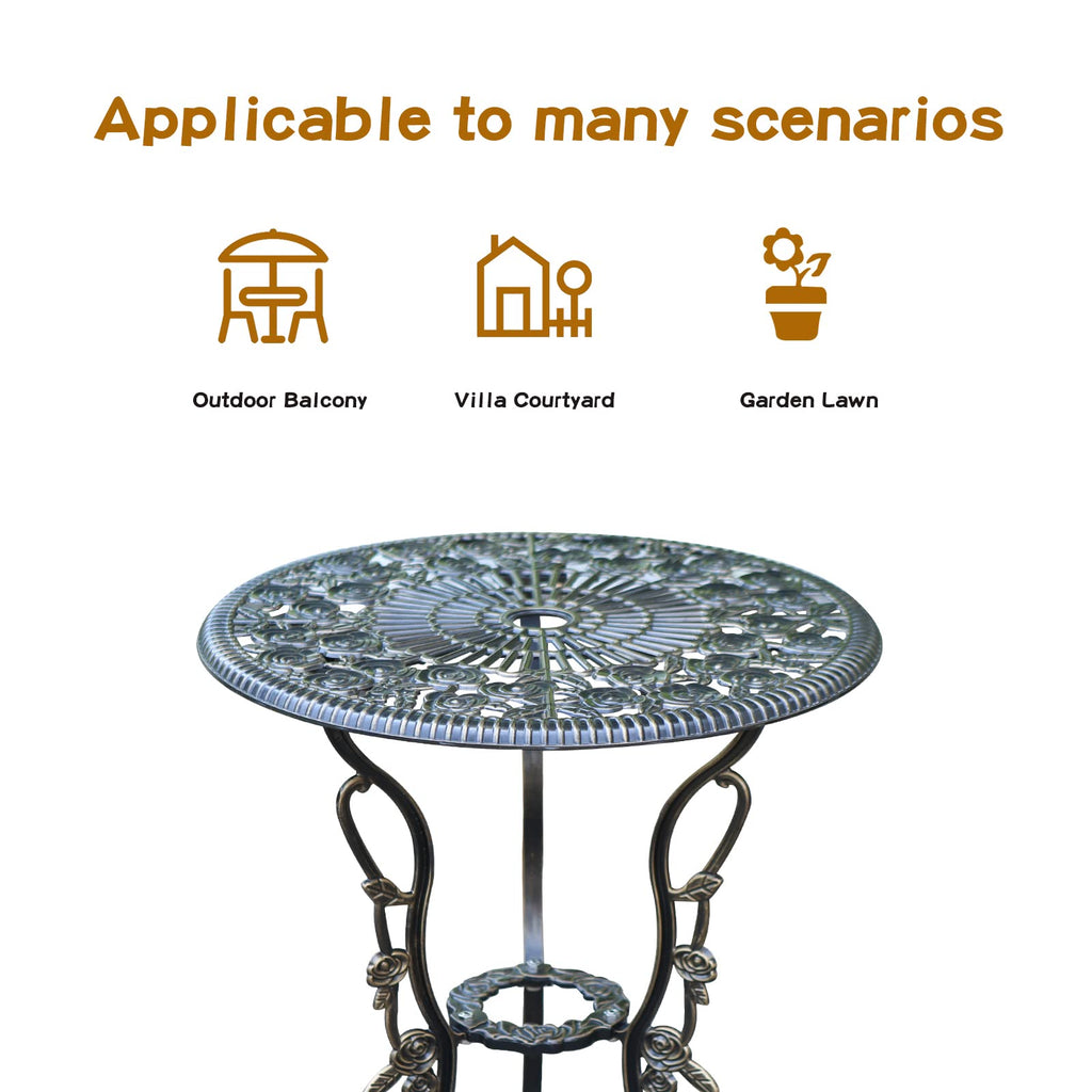Jardin De Centennial Patio Bistro Set.Rust-Resistant Cast Aluminum Bistro Table Set With Umbrella Hole For Backyard (Rose Copper)