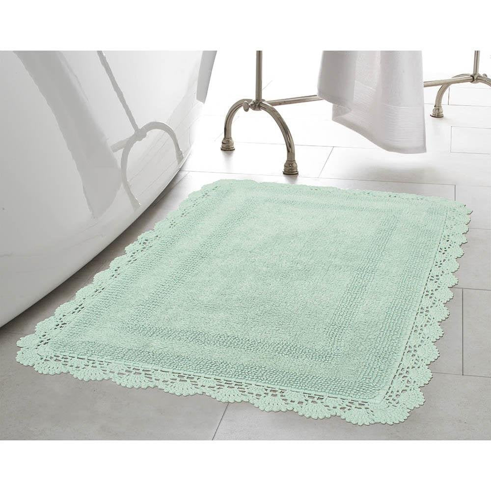 Laura Ashley Crochet Cotton 17x24/21x34 in. 2-Piece Bath Rug Set, Aqua