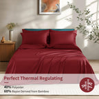 Shilucheng 6 Piece King Sheet Sets, Cooling Sheets, Blend Rayon Derived From Bamboo, Deep Pocket Up To 16', Breathable & Soft Bed Sheets, Hotel Silky Bedding Set, Burgundy
