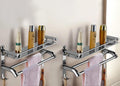 iSTAR Stainless Steel Bathroom Shelf with Towel Holder | Wall Mounted Storage Organizer Rack with Hooks for Shampoo, Shower Gel,