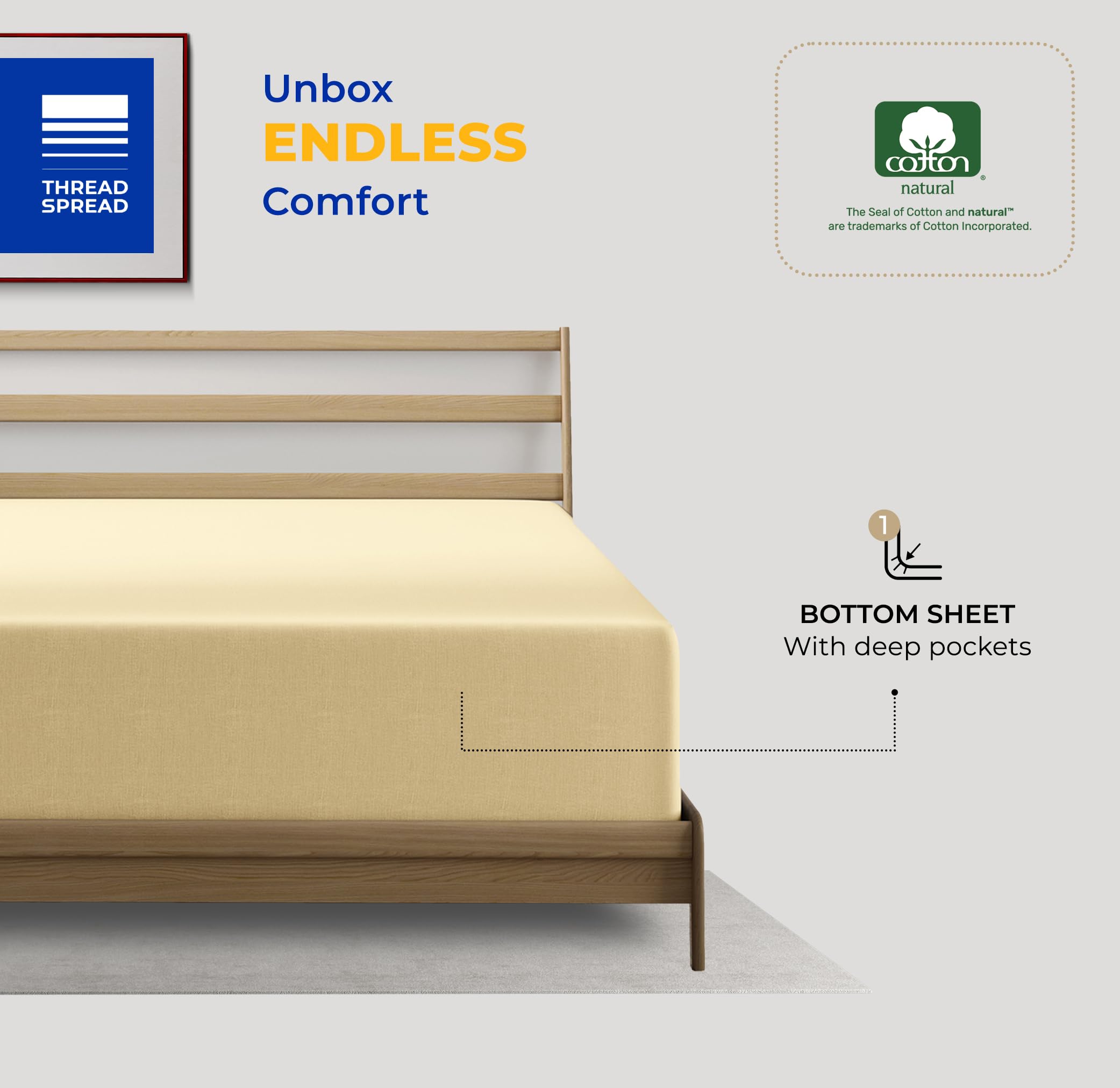 Thread Spread Twin Xl Fitted Sheet Only - 100% Egyptian Cotton 600 Thread Count Deep Pocket Fitted Sheet Twin Xl, Soft Cooling Sateen Elastic Bottom Sheet, Fits College Dorm Mattress, Teens - Sand