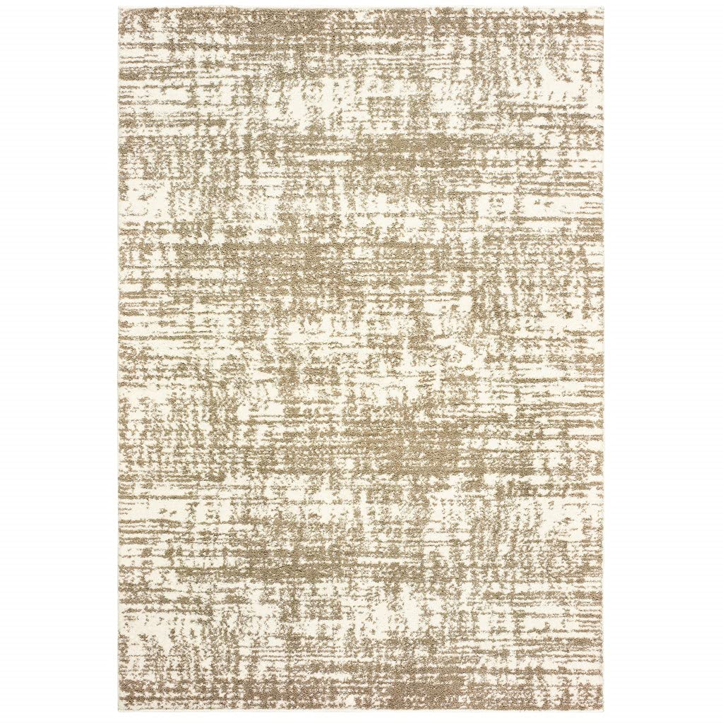 HomeRoots Polyester 2’x3’ Ivory and Gray Abstract Strokes Scatter Rug