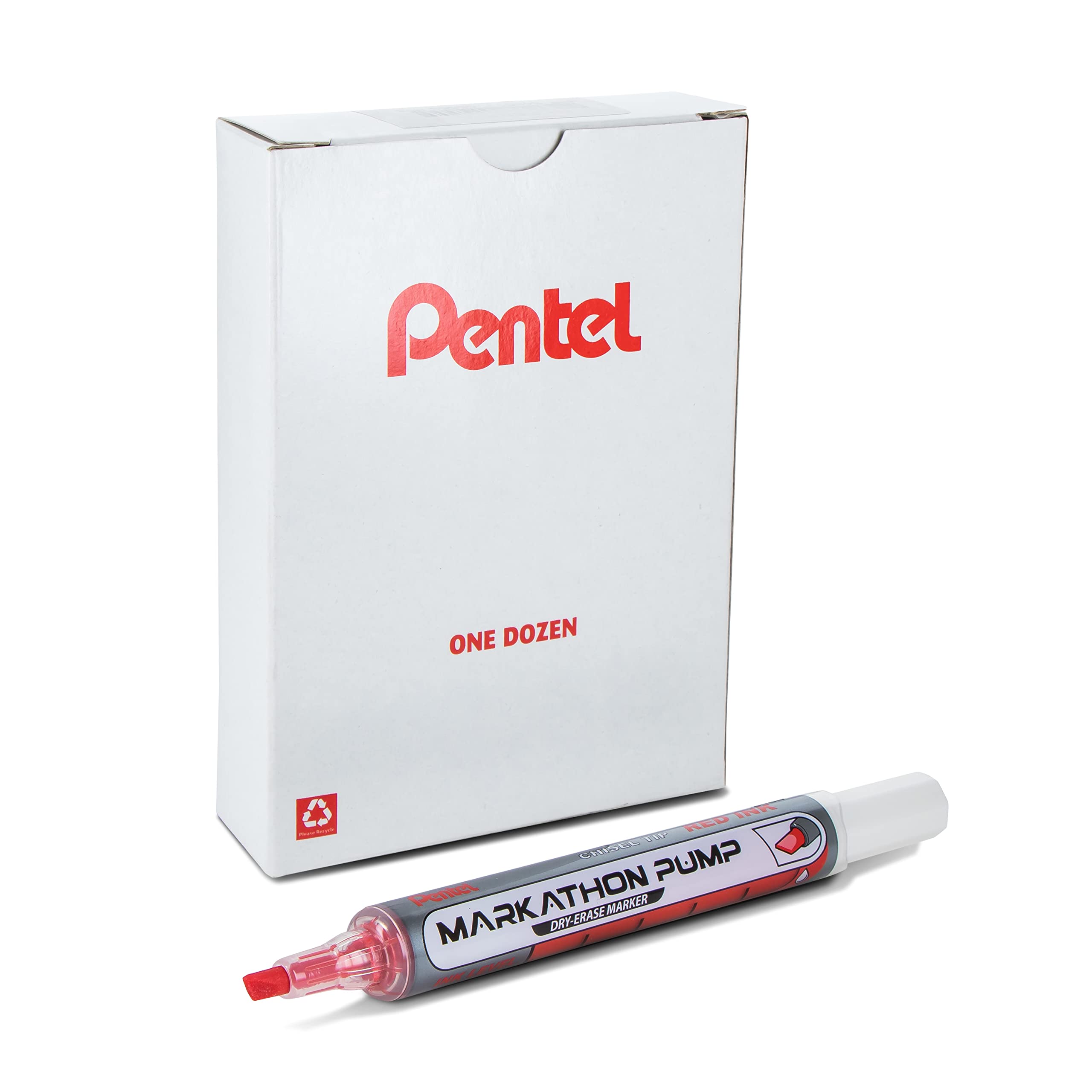 Pentel Markathon Pump Dry Erase Marker, Chisel Tip, Red Ink, 12 Pack (Mwl6Sx-B)