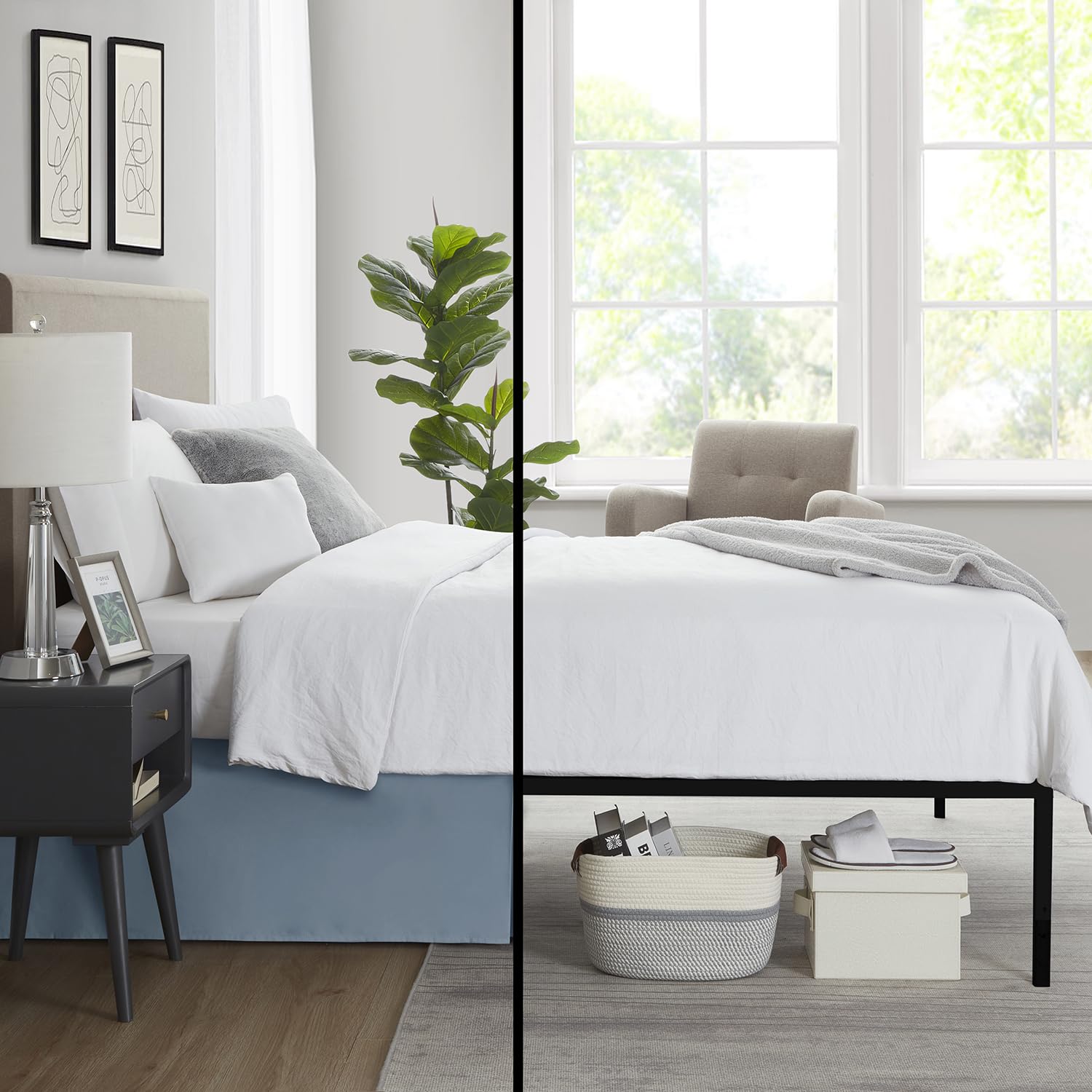 Nestl Stone Blue Full Xl Bed Skirt - Full Xl Size Bed Skirt 14 Inch Drop - Brushed Microfiber Bed Skirts - Hotel Quality Pleated Bed Skirt - Shrinkage & Fade Resistant