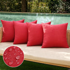 Miulee Pack Of 4 Decorative Outdoor Throw Pillow Covers Linen Waterproof Pillow Covers Farmhouse Cushion Cases For Patio Garden Tent Balcony Couch Sofa18X18 Inch Red