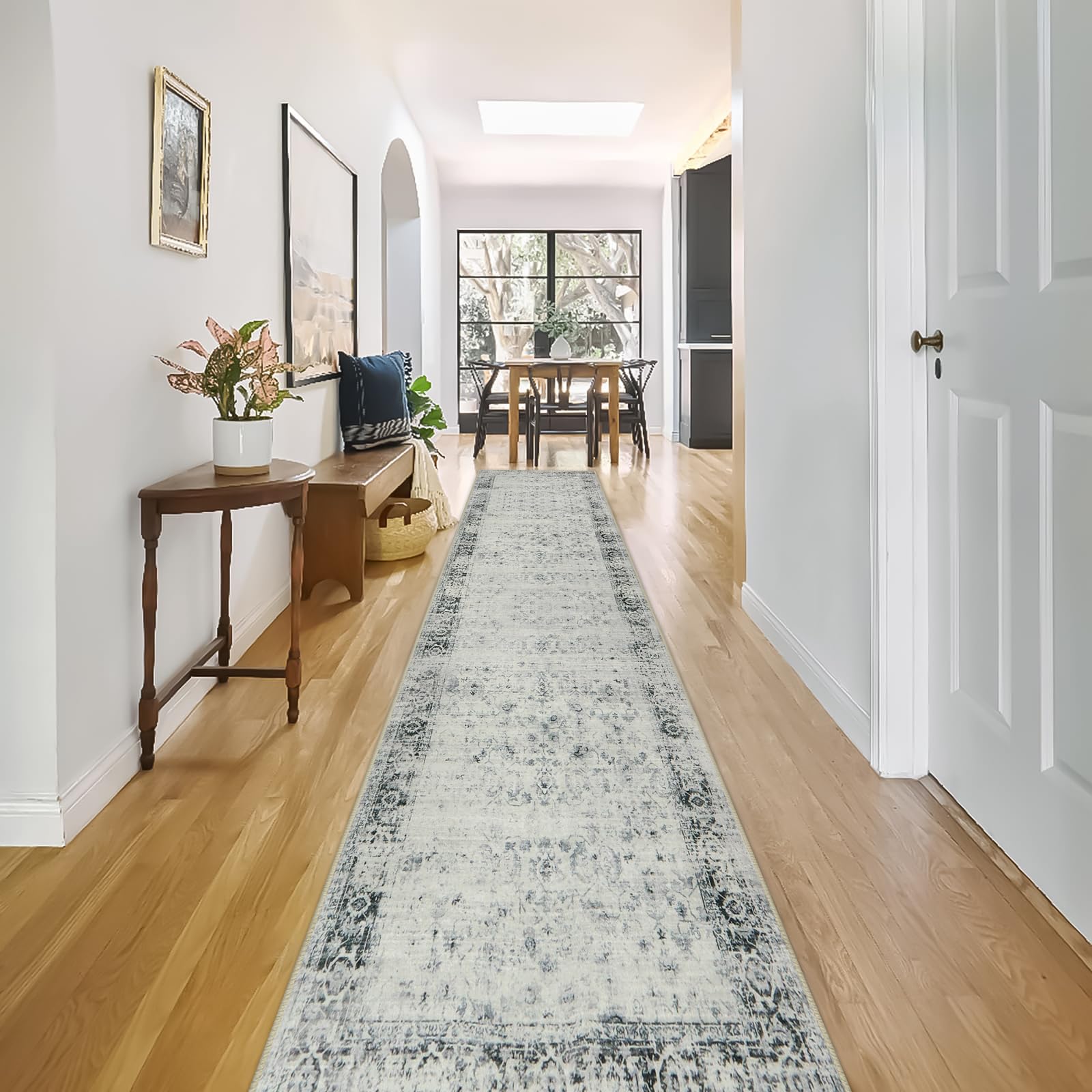 Morebes Vintage 12ft Runners for Hallways-Washable Long Kitchen Rugs Runners,Soft Distressed Carpet Runner for Living Room Non-S