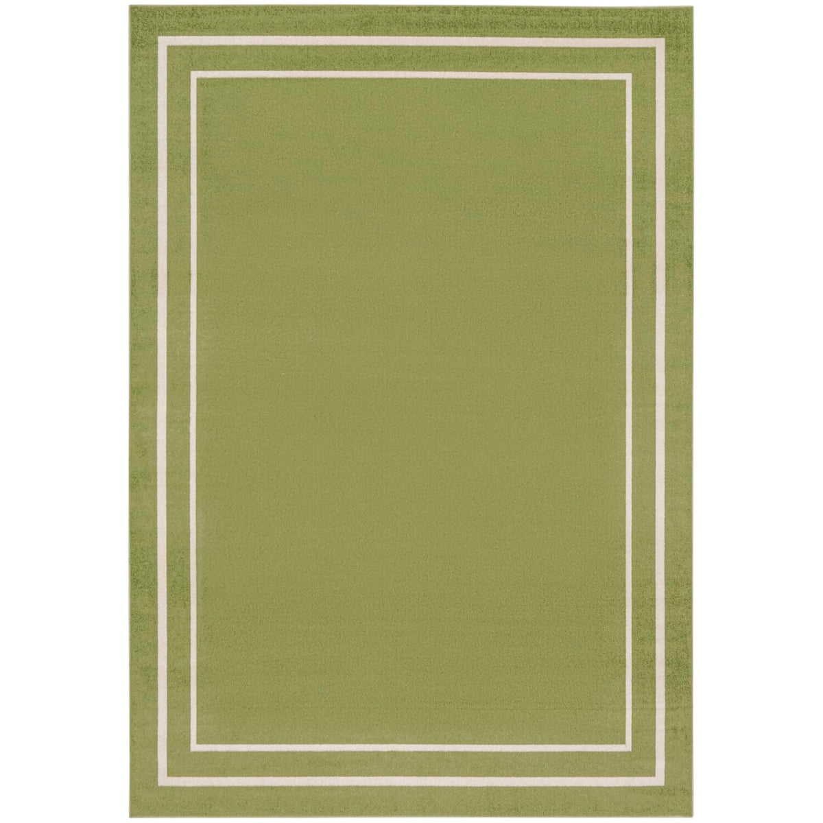 Nourison Essentials Indoor/Outdoor Solid Bordered Green Ivory 9' X 12' Area Rug, Easy Cleaning, Non Shedding, Bed Room, Living R
