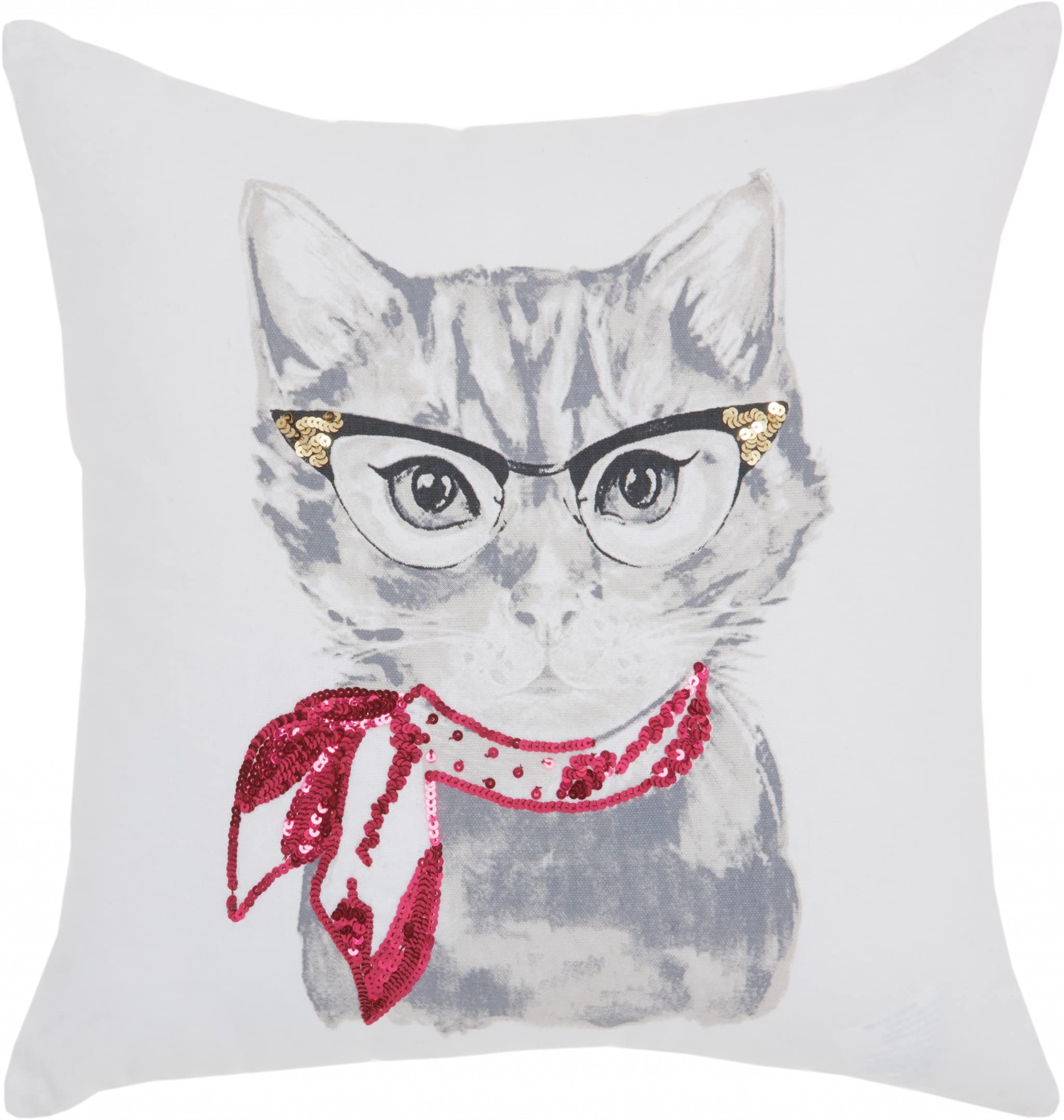 HomeRoots 100% Cotton White and Red Cool Kitty Throw Pillow