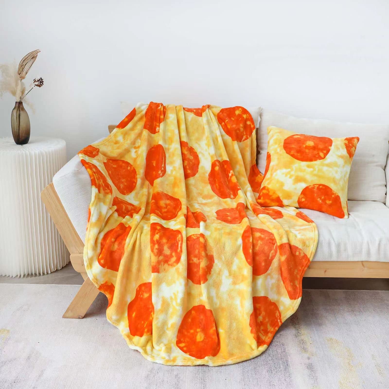 Bnuitland 72 Inch Pizza Funny Blanket With Throw Pillow Cover (18  18''),300 Gsm Double Sided Giant Funny Realistic Food Blanket