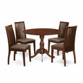 East West Furniture DMIP5-MAH-C 5 Piece Kitchen Table & Chairs Set Includes a Round Dining Room Table with Dropleaf and 4 Linen Fabric Upholstered Chairs, 42x42 Inch, Mahogany