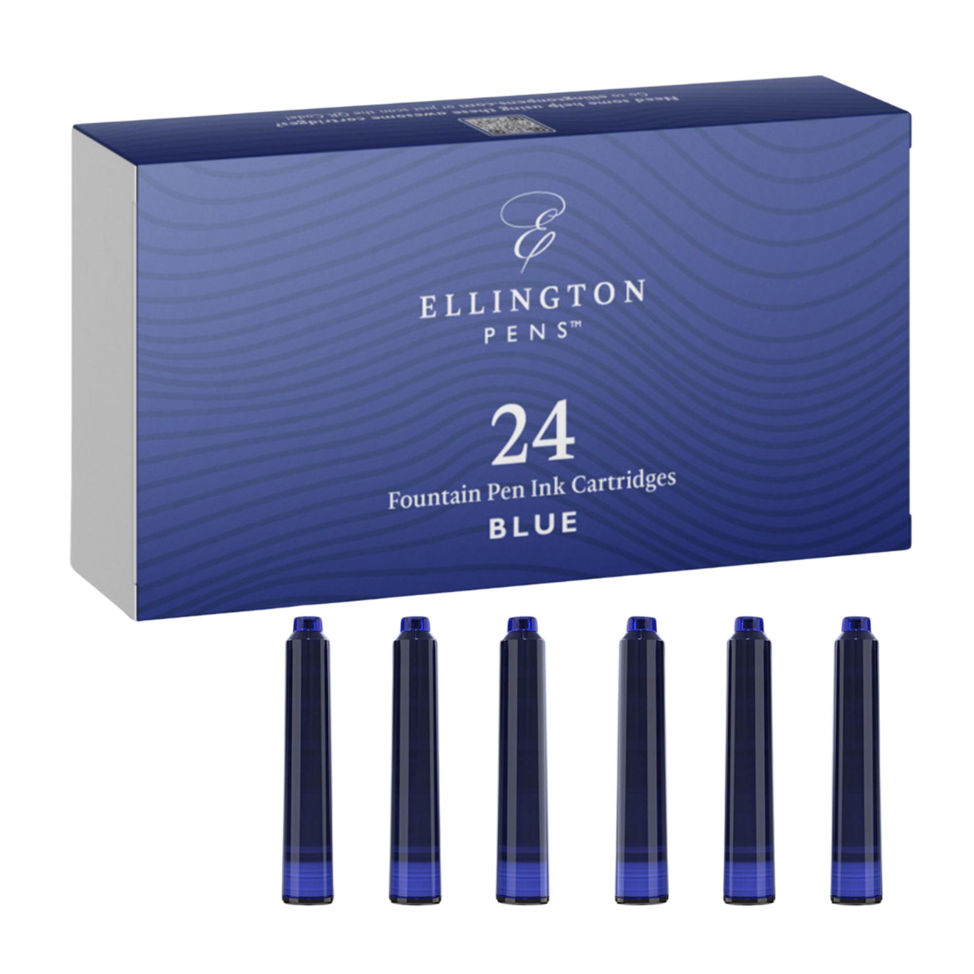 Ellington Pens Blue Fountain Pen Ink Refills - 24 Pack Blue International Standard Size Cartridges - Premium Quality & Non-Toxic