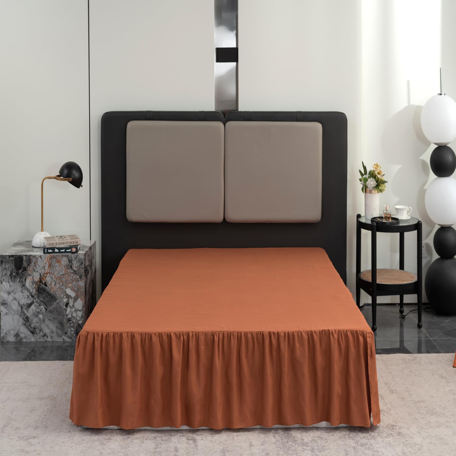 Terracotta Bed Skirt King Size Ruffled Bed Skirt With Split Corners, King Bed Skirt 14 Inch Drop, King Size Bed Skirt Terracotta