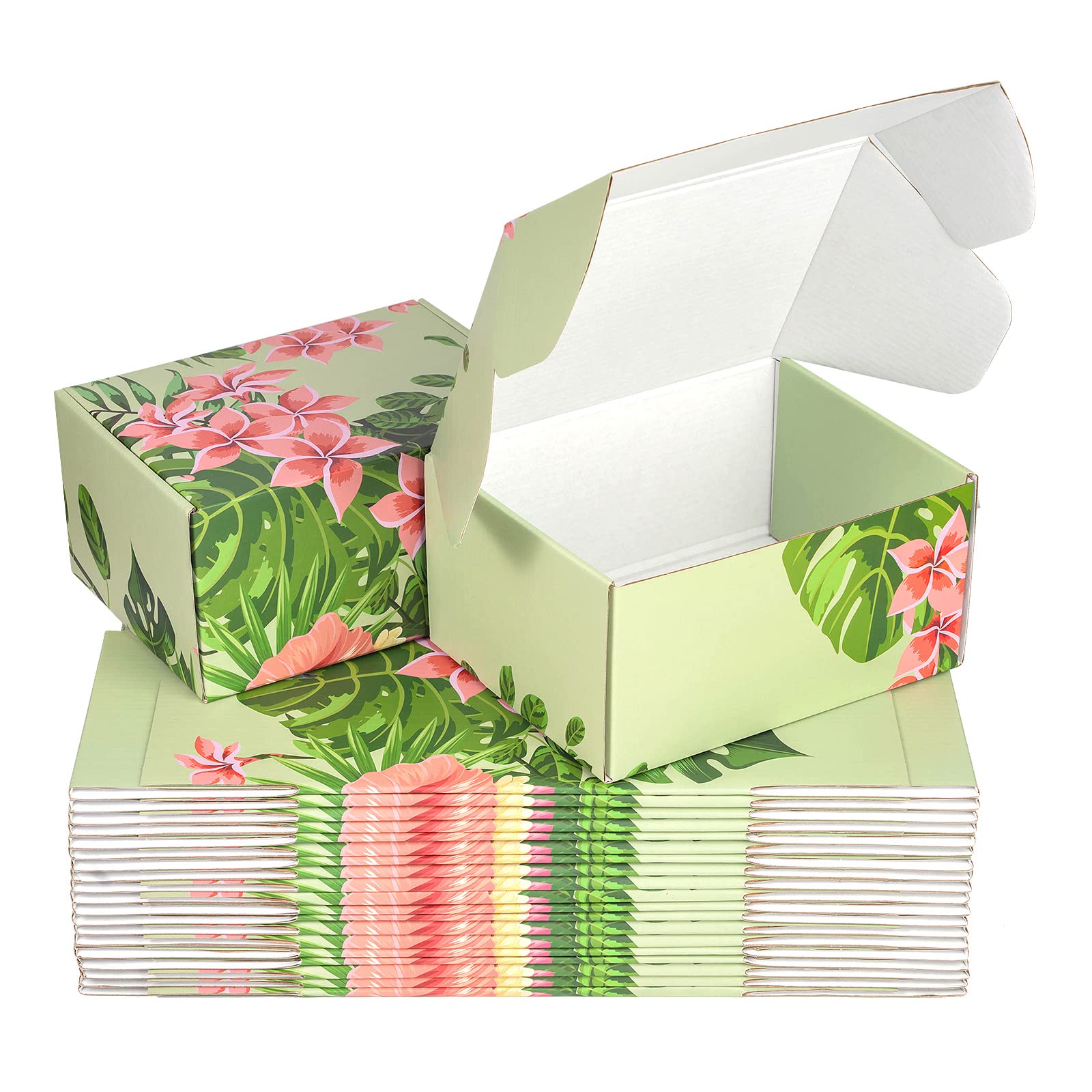 Soxuding Hawaiian Flower Shipping Boxes Pack of 25 - 8x6x4in Hawaiian Floral Gift Boxes Small Cardboard Corrugated Mailer Shippi