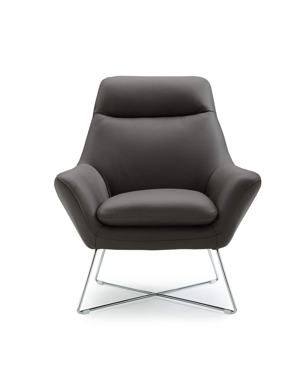 HomeRoots Dark Grey Top Grain Italian Leather Stainless Steel Legs Modern Dark Gray Top Grain Italian Leather Accent Chair