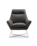HomeRoots Dark Grey Top Grain Italian Leather Stainless Steel Legs Modern Dark Gray Top Grain Italian Leather Accent Chair