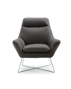 HomeRoots Dark Grey Top Grain Italian Leather Stainless Steel Legs Modern Dark Gray Top Grain Italian Leather Accent Chair